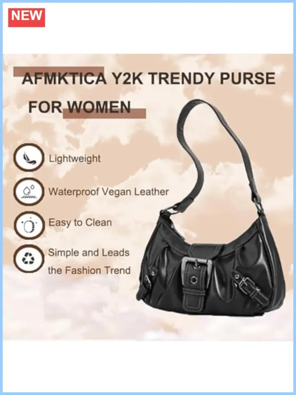 Faux Leather Hobo Shoulder Bag Buckle Punk Clutch Purse